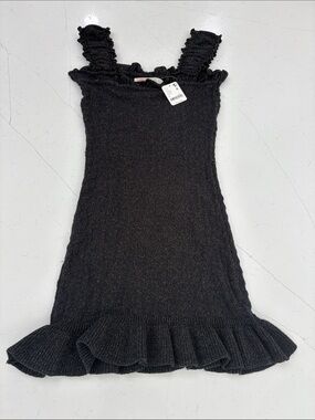 Free People Black Ruffle-Hem Smocked Knit Dress